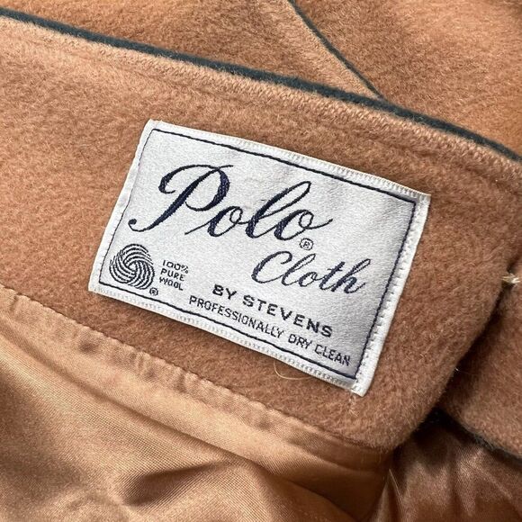 Vintage Polo Cloth By Stevens Wool Cape Coat With Leather Buttons & Trim Size L - Picture 9 of 15